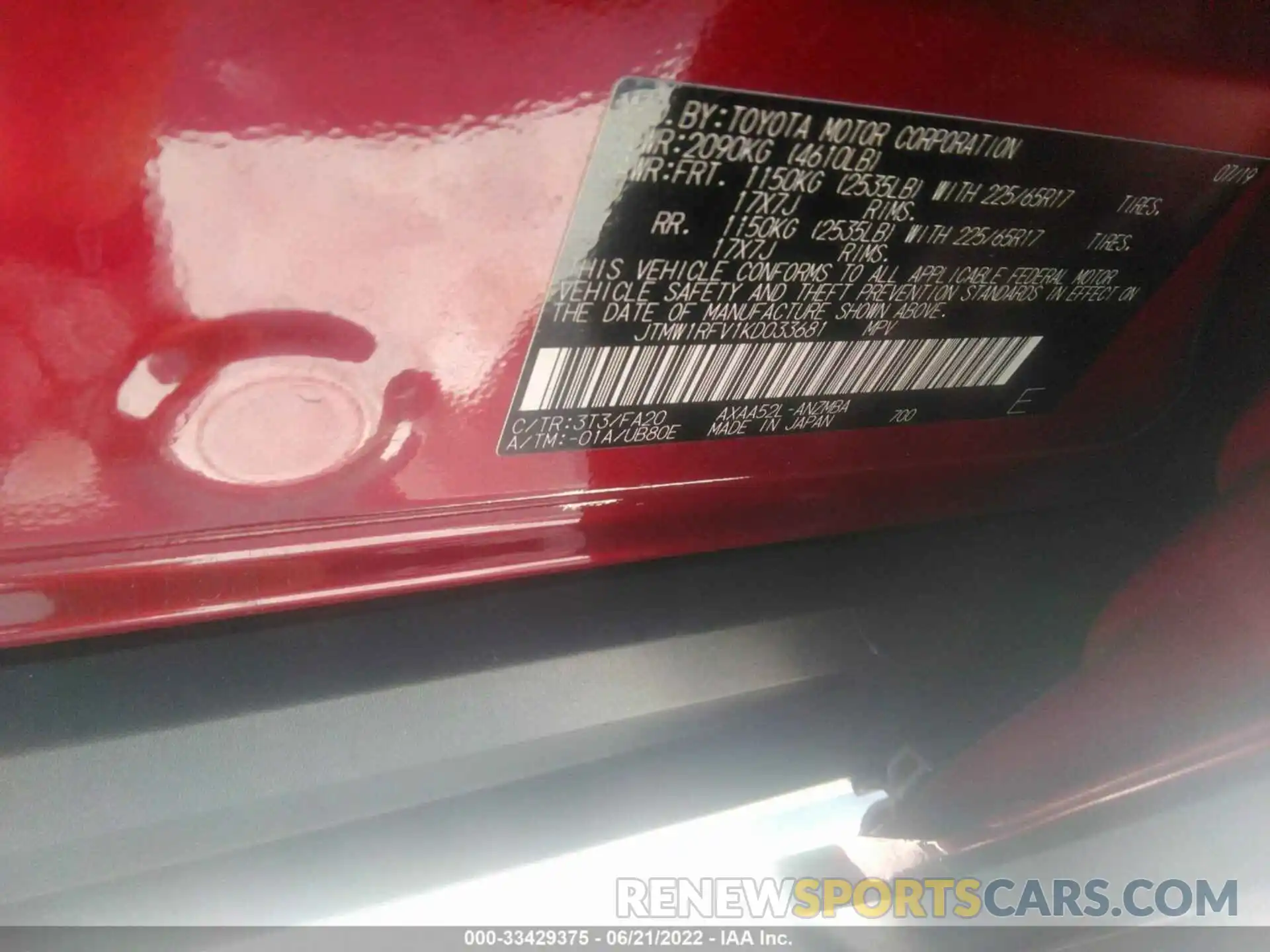 9 Photograph of a damaged car JTMW1RFV1KD033681 TOYOTA RAV4 2019