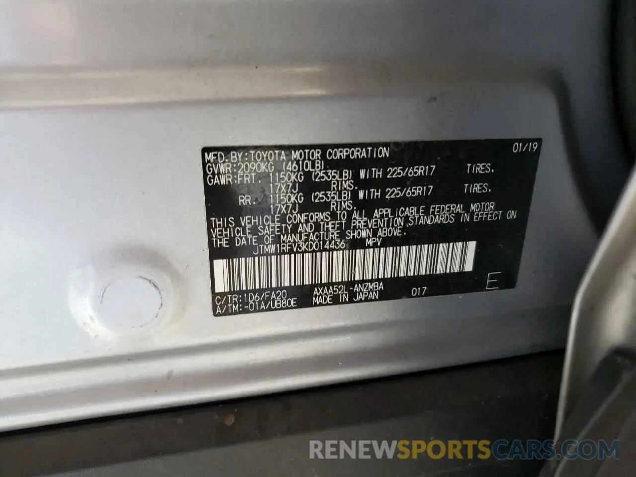 13 Photograph of a damaged car JTMW1RFV3KD014436 TOYOTA RAV4 2019