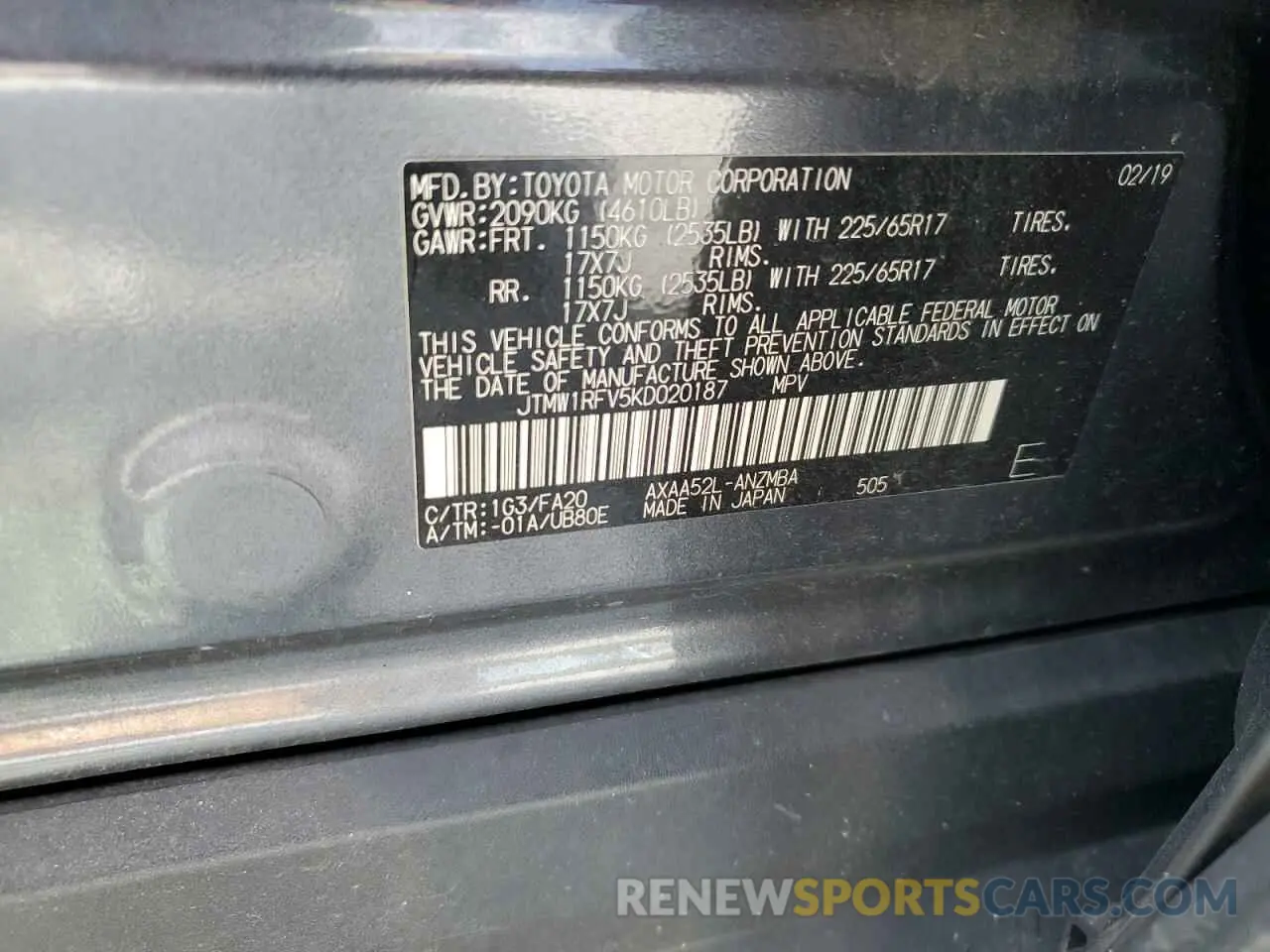 13 Photograph of a damaged car JTMW1RFV5KD020187 TOYOTA RAV4 2019