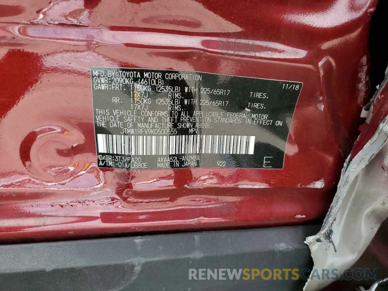 15 Photograph of a damaged car JTMW1RFV9KD500555 TOYOTA RAV4 2019