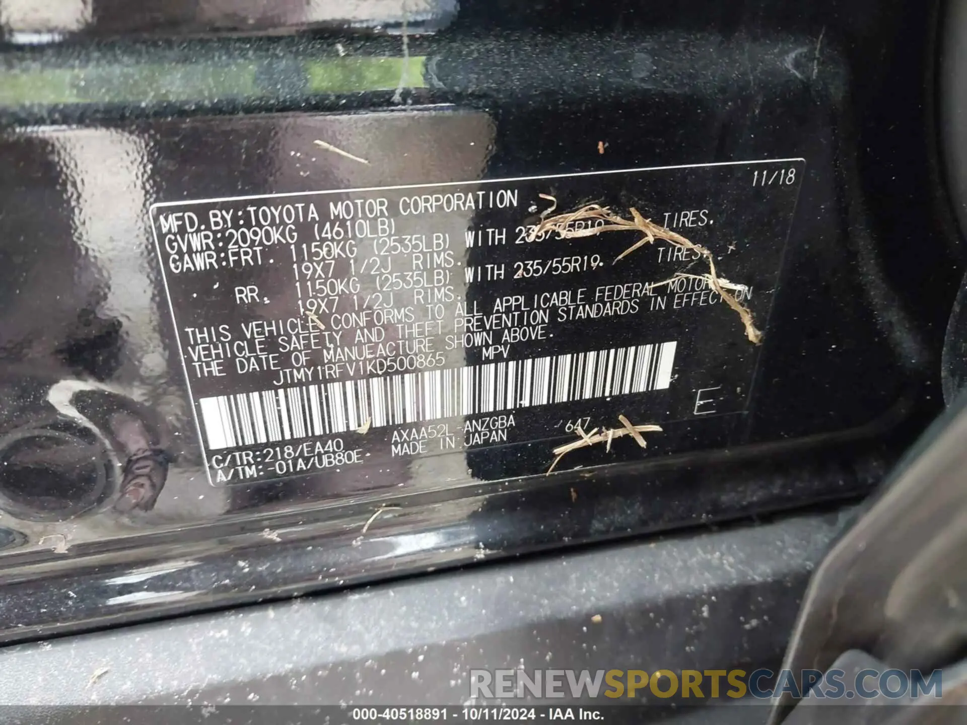 9 Photograph of a damaged car JTMY1RFV1KD500865 TOYOTA RAV4 2019