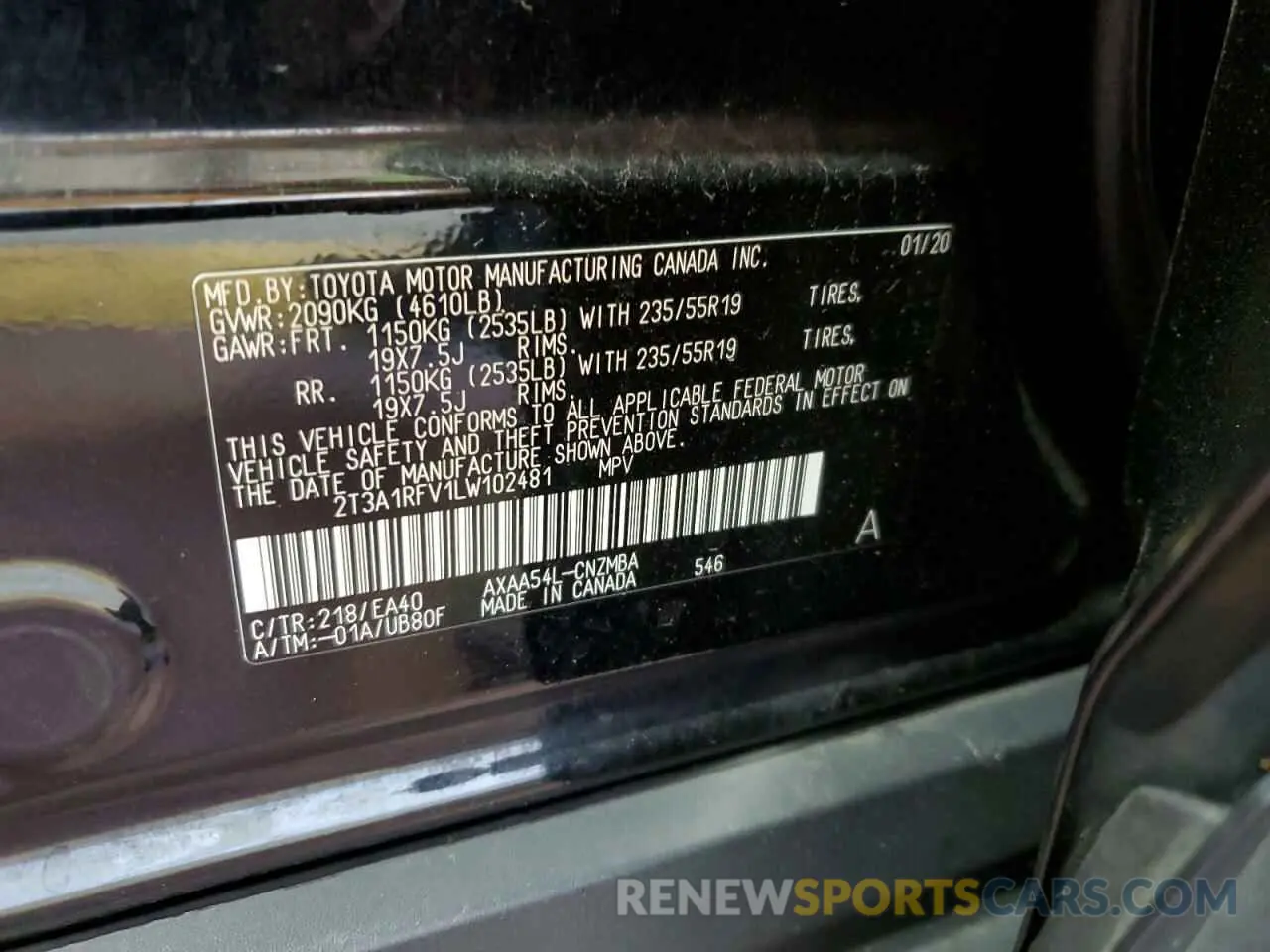 14 Photograph of a damaged car 2T3A1RFV1LW102481 TOYOTA RAV4 2020