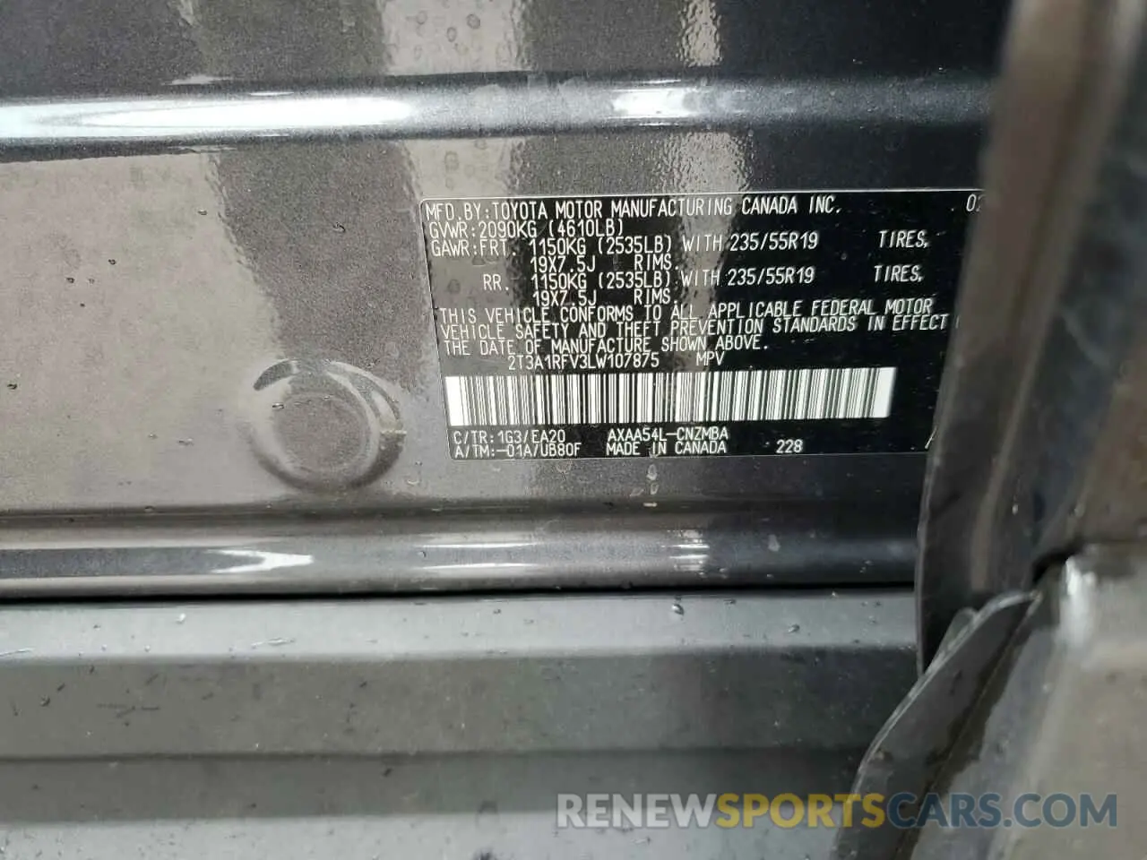 12 Photograph of a damaged car 2T3A1RFV3LW107875 TOYOTA RAV4 2020