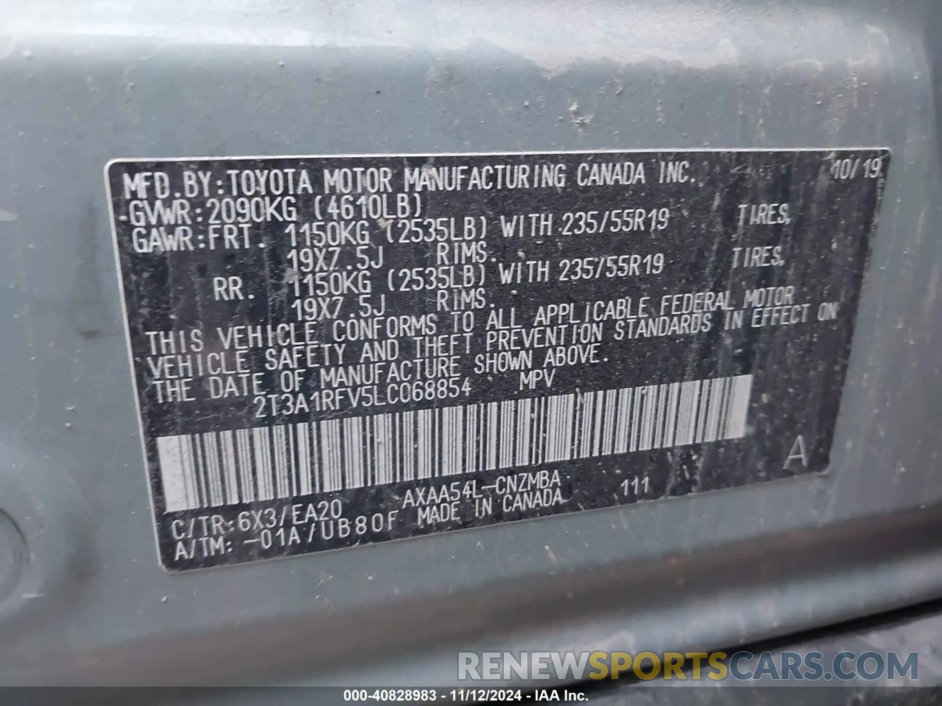9 Photograph of a damaged car 2T3A1RFV5LC068854 TOYOTA RAV4 2020