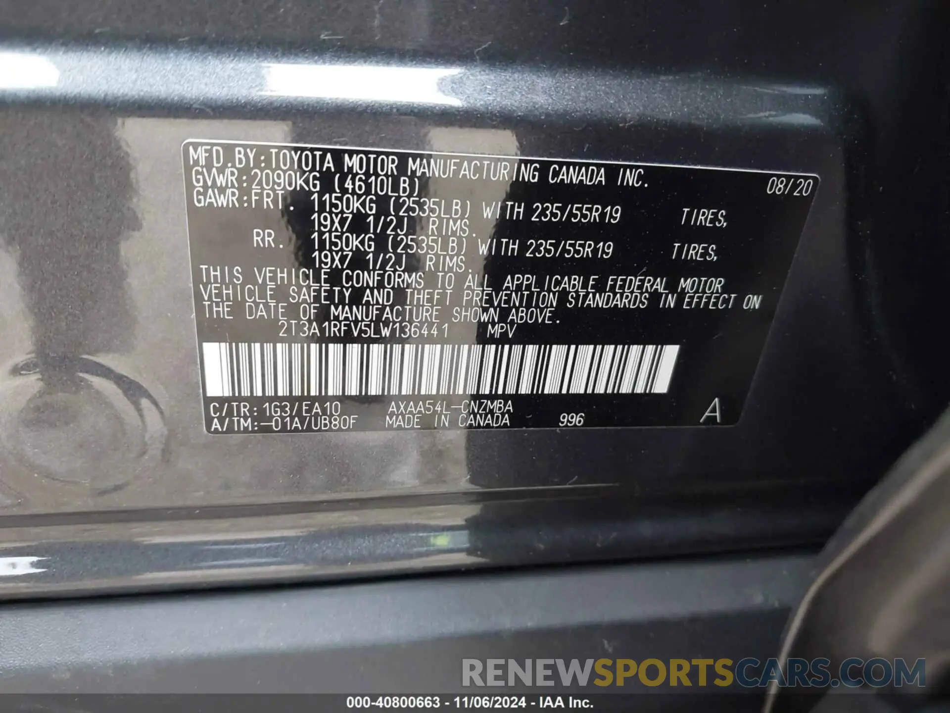 9 Photograph of a damaged car 2T3A1RFV5LW136441 TOYOTA RAV4 2020