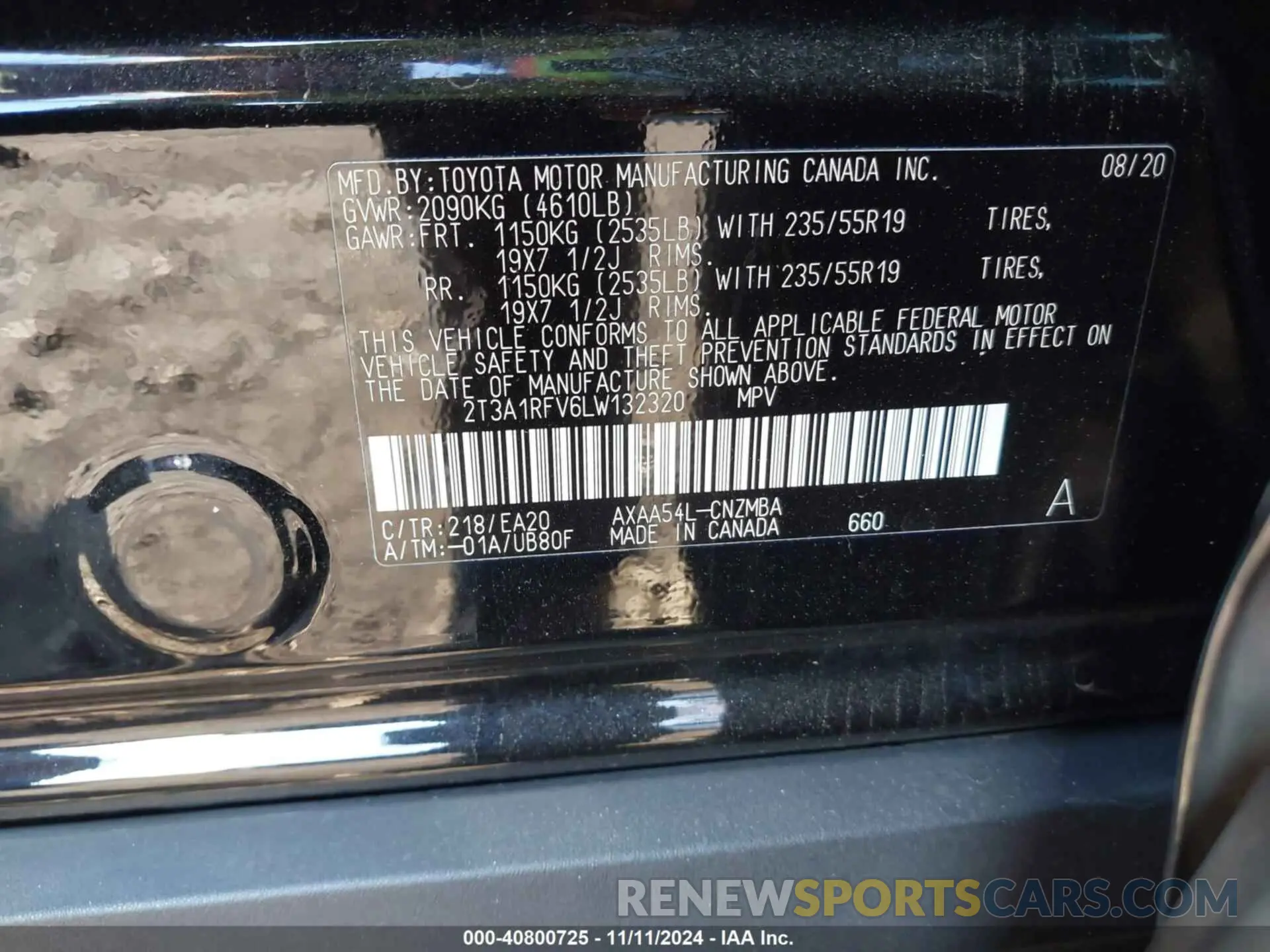 9 Photograph of a damaged car 2T3A1RFV6LW132320 TOYOTA RAV4 2020