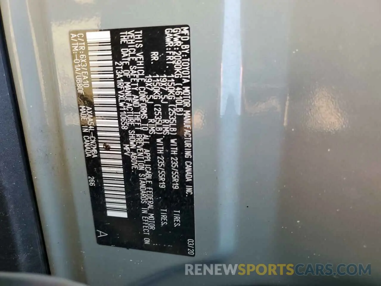 15 Photograph of a damaged car 2T3A1RFVXLW110658 TOYOTA RAV4 2020