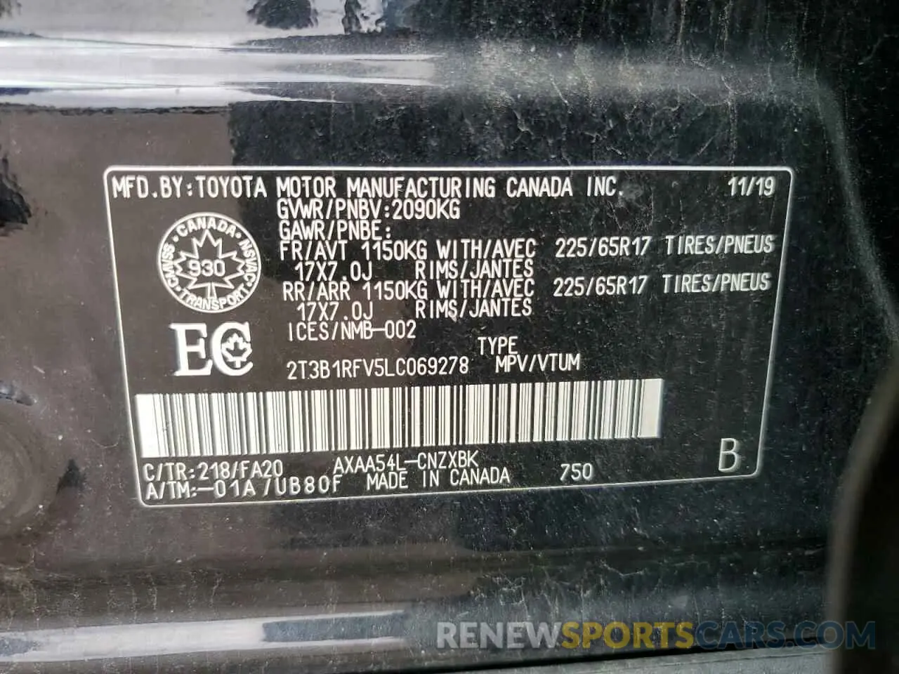 13 Photograph of a damaged car 2T3B1RFV5LC069278 TOYOTA RAV4 2020