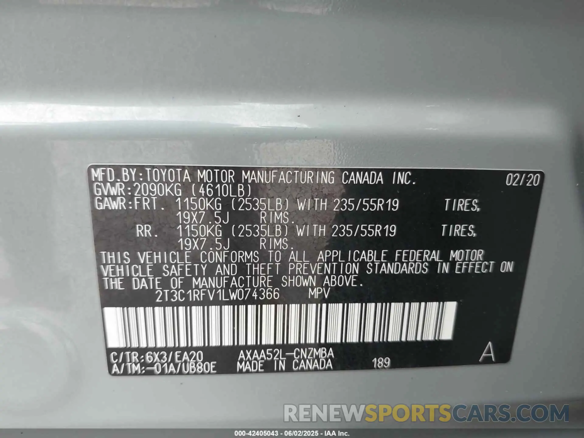 9 Photograph of a damaged car 2T3C1RFV1LW074366 TOYOTA RAV4 2020