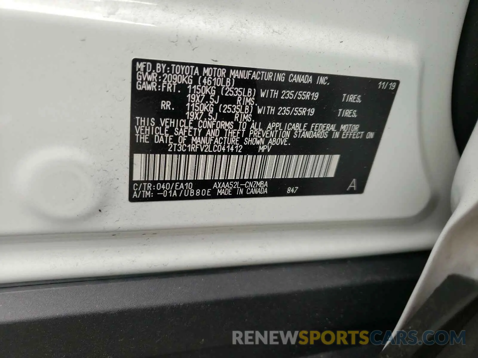 10 Photograph of a damaged car 2T3C1RFV2LC041412 TOYOTA RAV4 2020