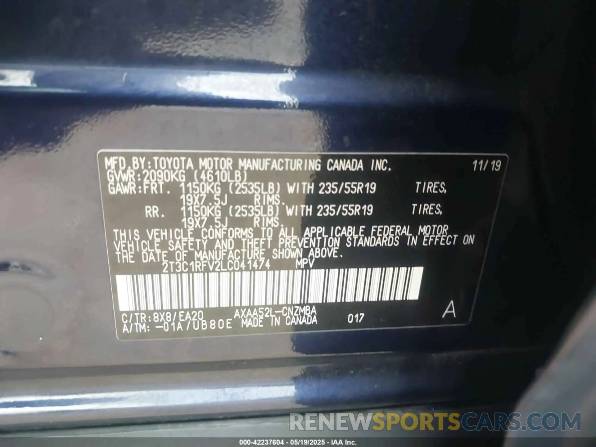 9 Photograph of a damaged car 2T3C1RFV2LC041474 TOYOTA RAV4 2020