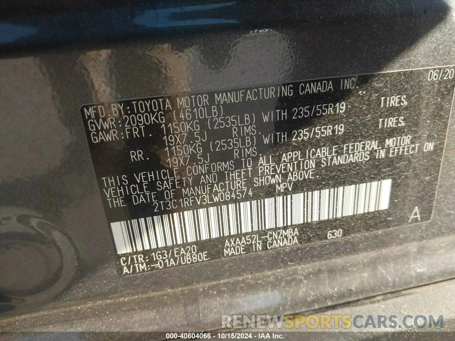 9 Photograph of a damaged car 2T3C1RFV3LW084574 TOYOTA RAV4 2020