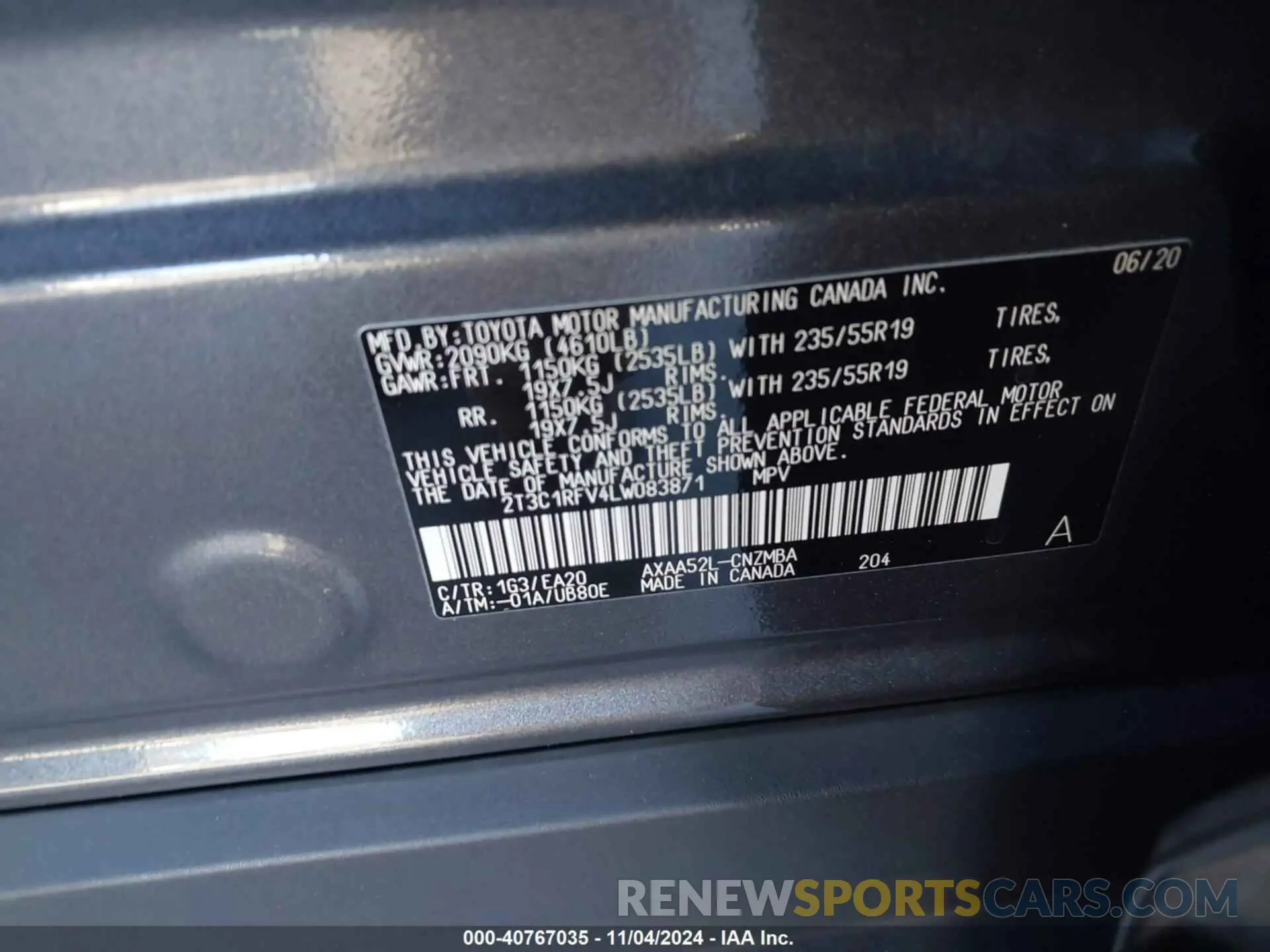 9 Photograph of a damaged car 2T3C1RFV4LW083871 TOYOTA RAV4 2020