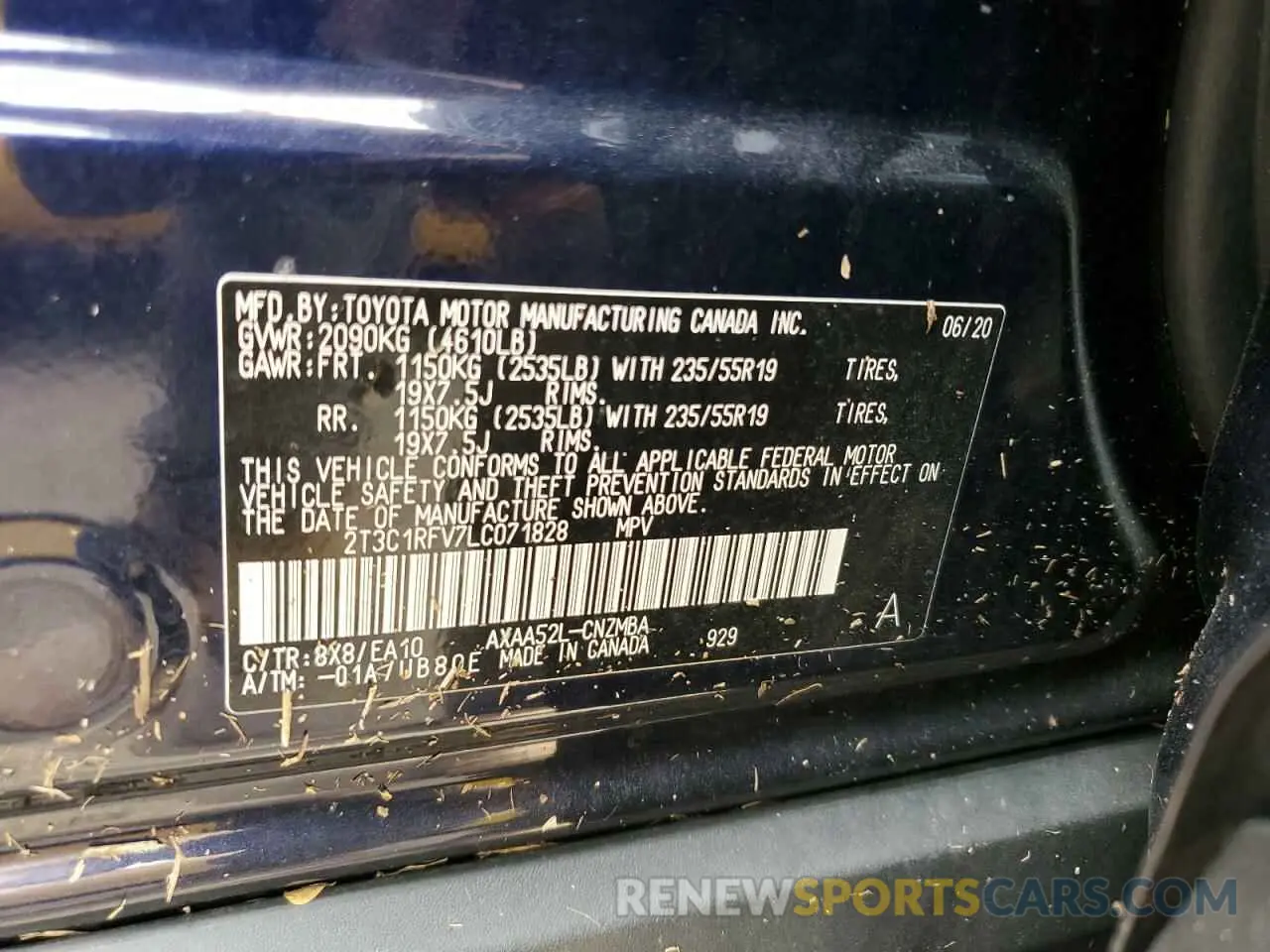 14 Photograph of a damaged car 2T3C1RFV7LC071828 TOYOTA RAV4 2020