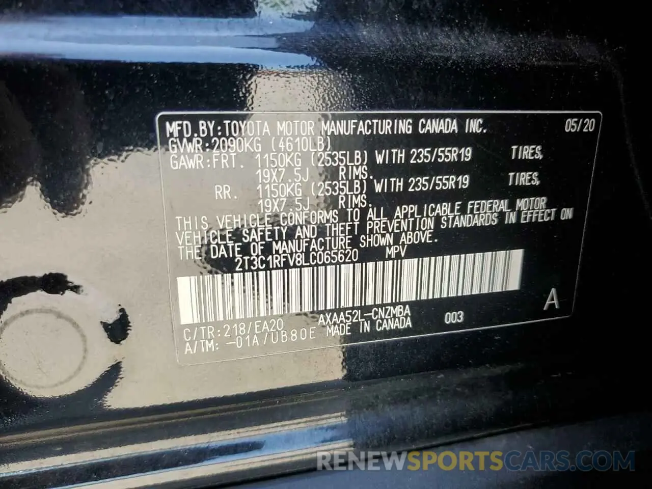 13 Photograph of a damaged car 2T3C1RFV8LC065620 TOYOTA RAV4 2020