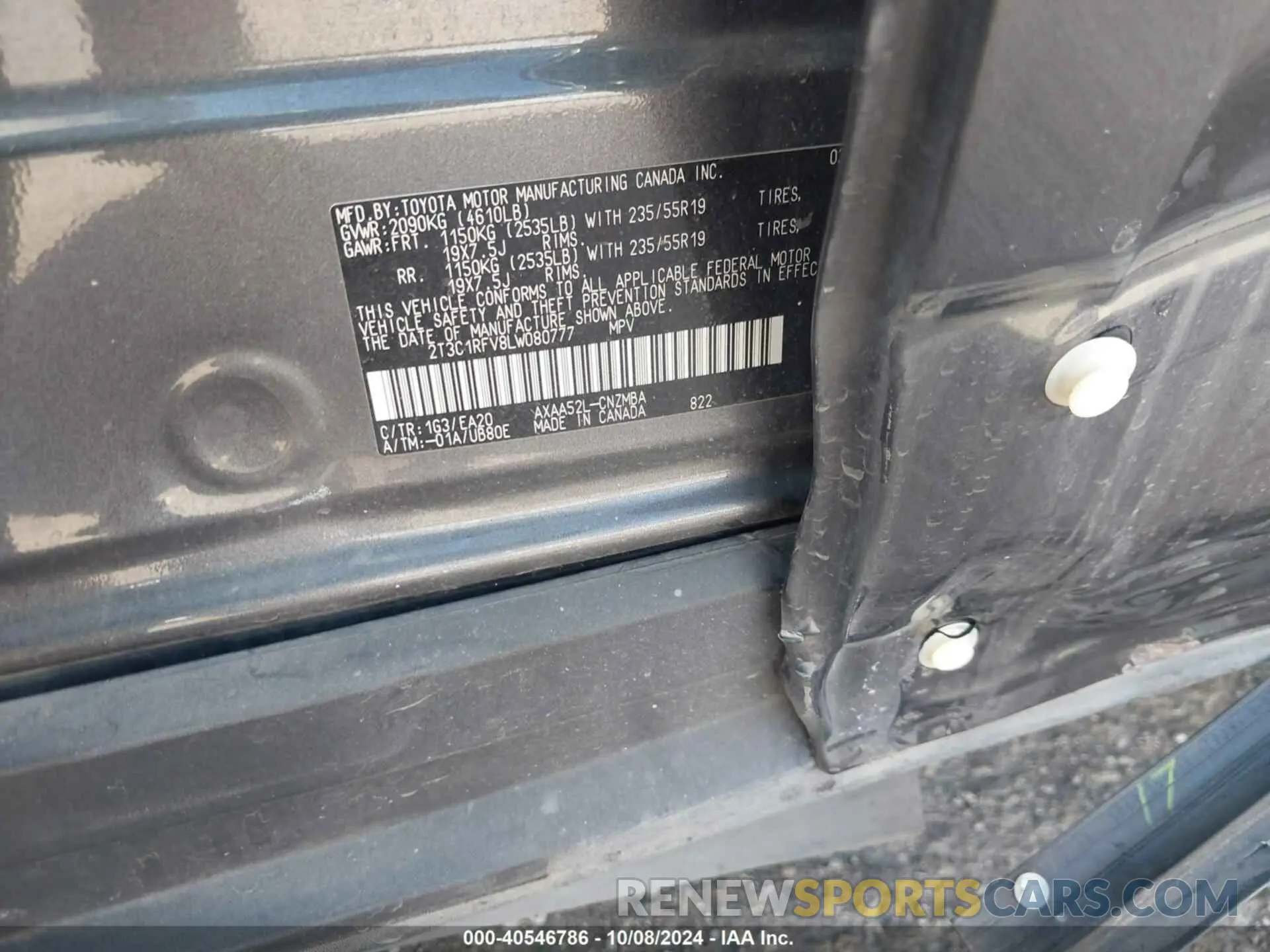 9 Photograph of a damaged car 2T3C1RFV8LW080777 TOYOTA RAV4 2020