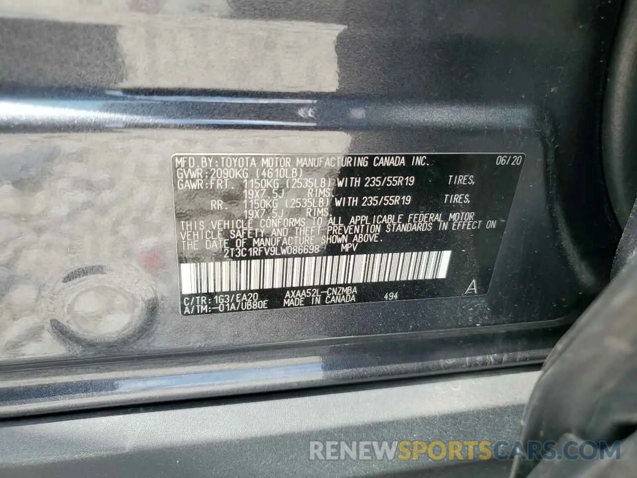 13 Photograph of a damaged car 2T3C1RFV9LW086698 TOYOTA RAV4 2020