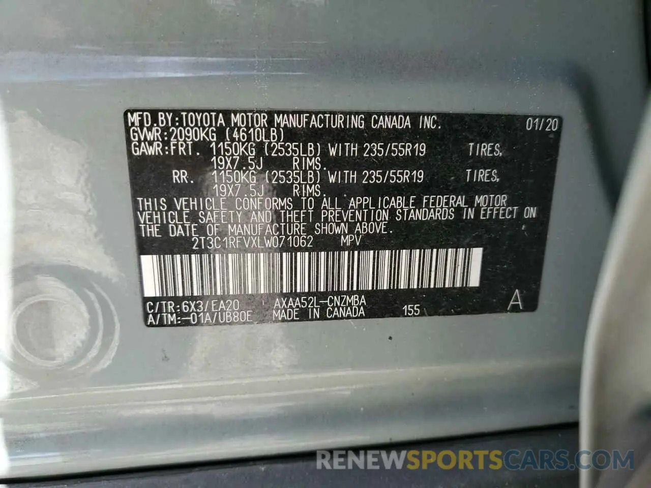 16 Photograph of a damaged car 2T3C1RFVXLW071062 TOYOTA RAV4 2020