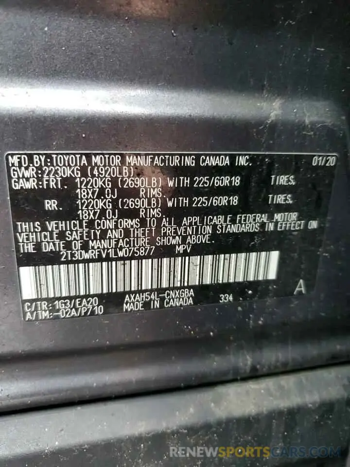 14 Photograph of a damaged car 2T3DWRFV1LW075877 TOYOTA RAV4 2020