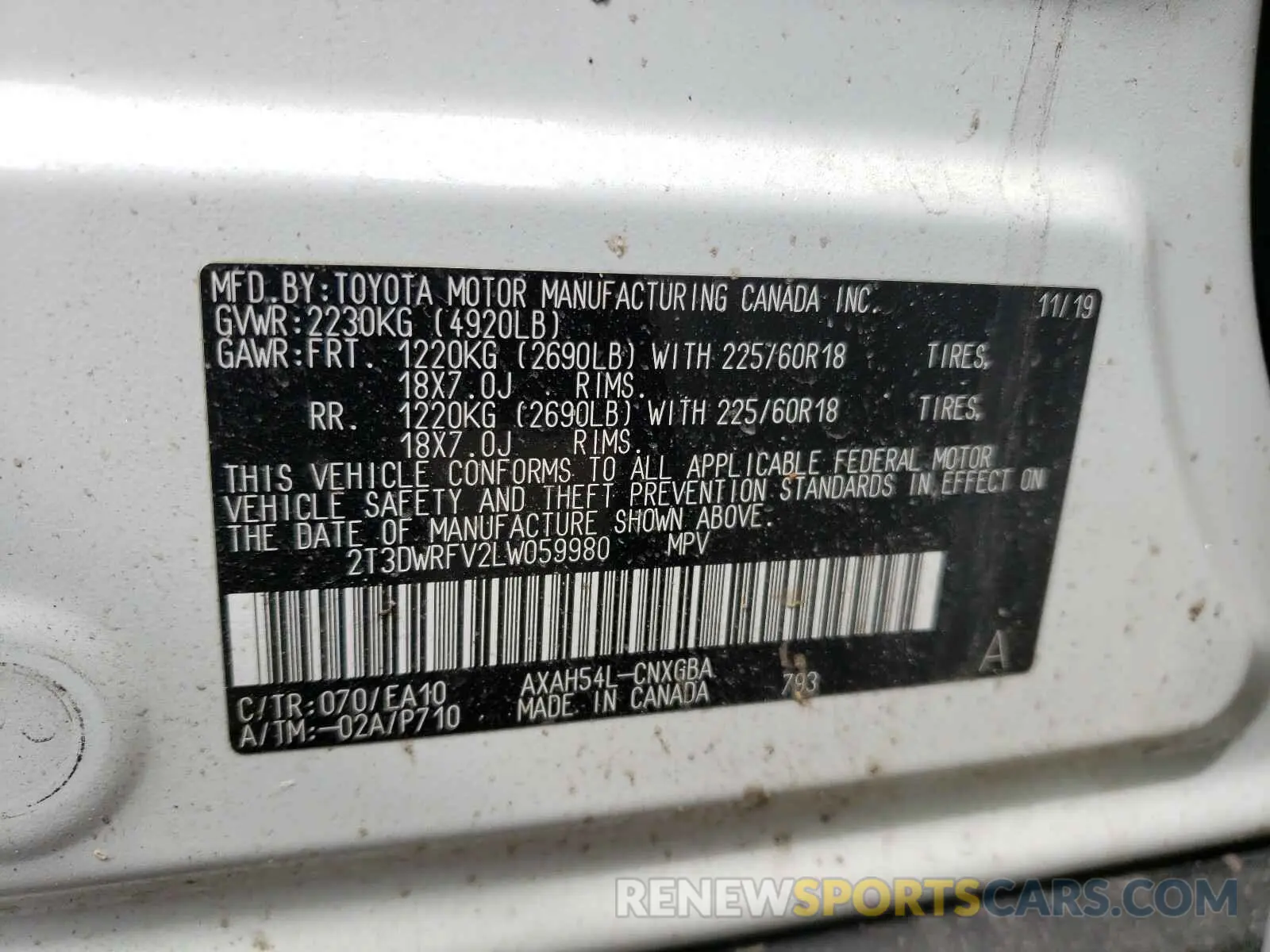 10 Photograph of a damaged car 2T3DWRFV2LW059980 TOYOTA RAV4 2020