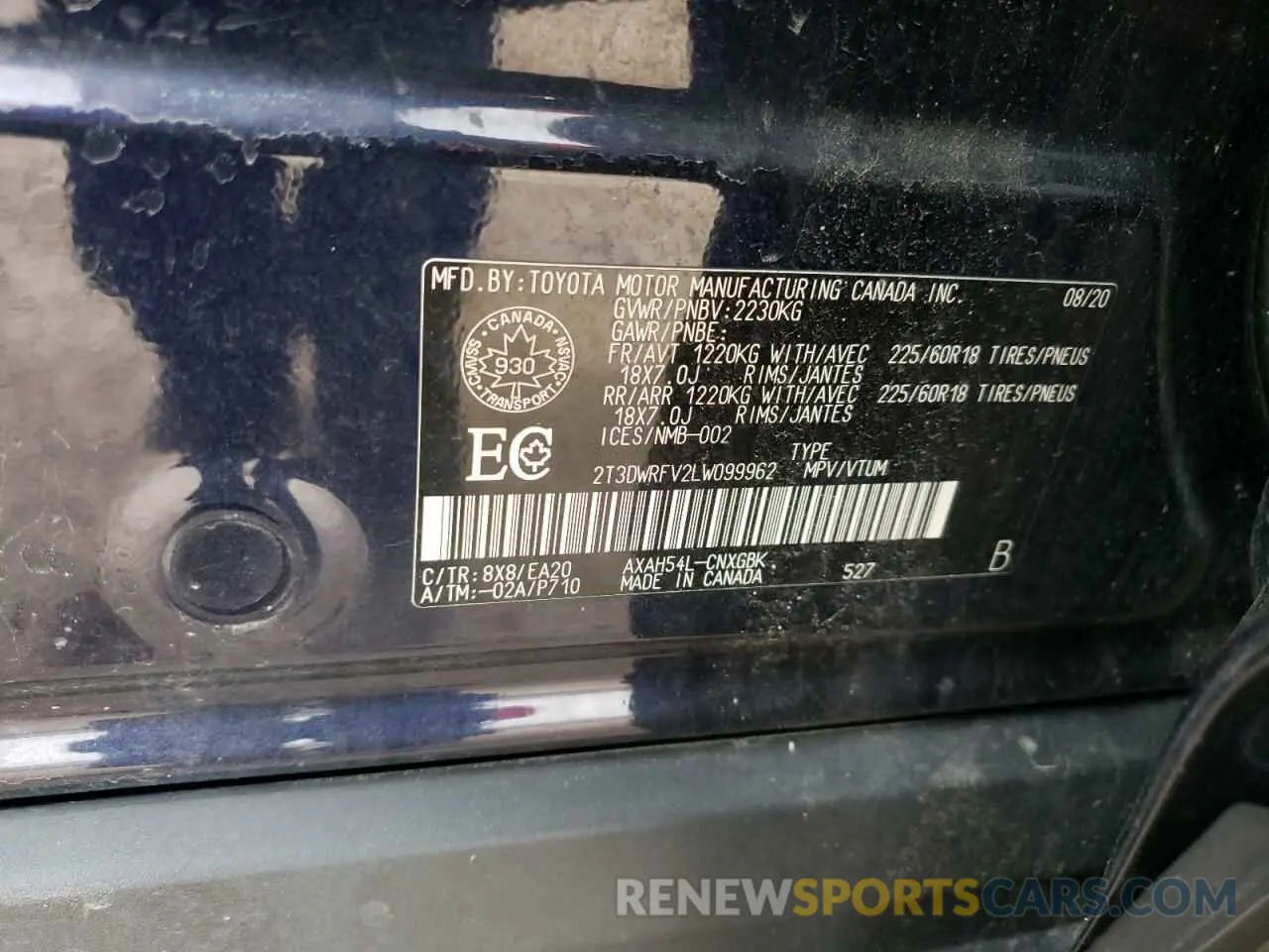 14 Photograph of a damaged car 2T3DWRFV2LW099962 TOYOTA RAV4 2020