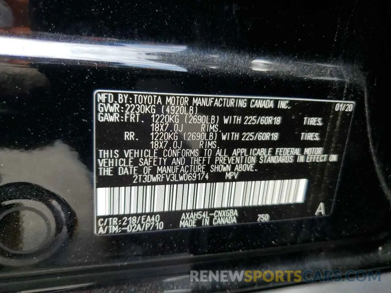 13 Photograph of a damaged car 2T3DWRFV3LW069174 TOYOTA RAV4 2020