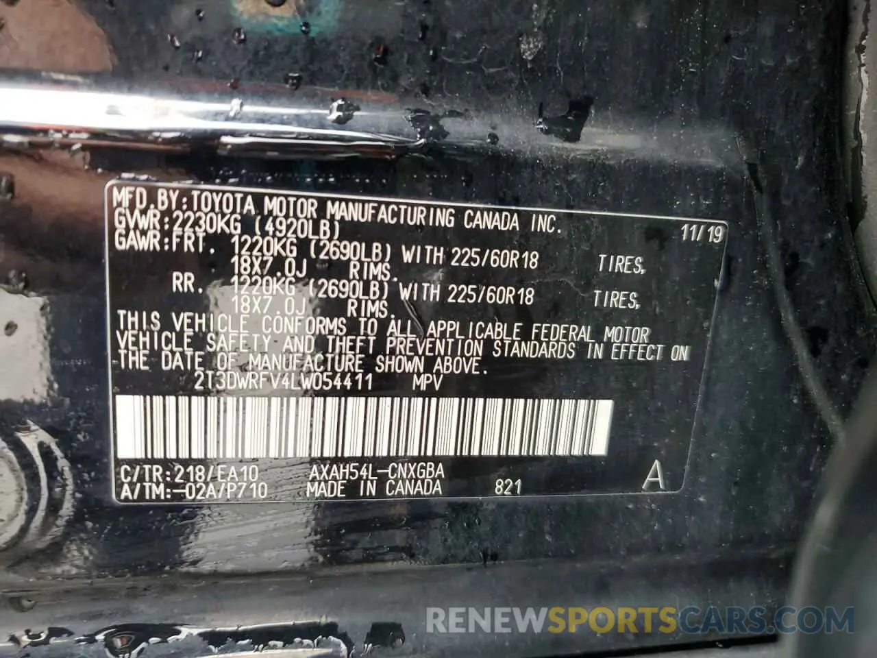 13 Photograph of a damaged car 2T3DWRFV4LW054411 TOYOTA RAV4 2020