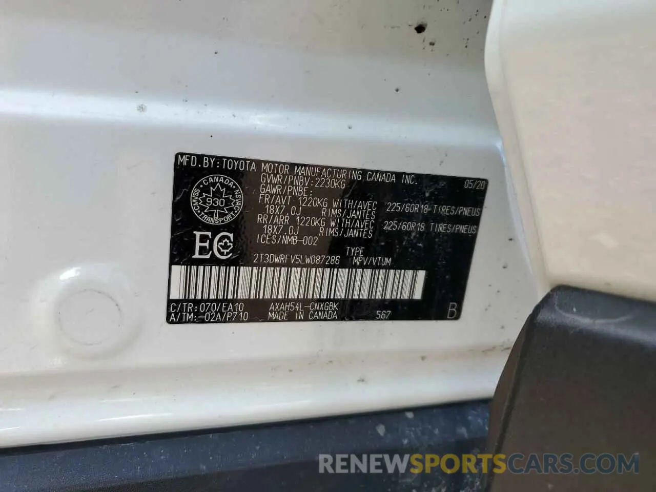 13 Photograph of a damaged car 2T3DWRFV5LW087286 TOYOTA RAV4 2020