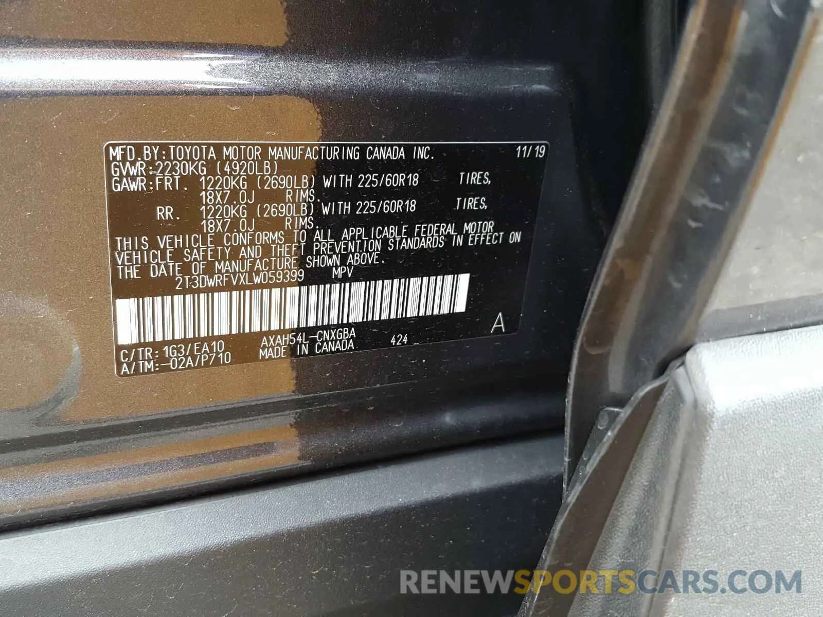 10 Photograph of a damaged car 2T3DWRFVXLW059399 TOYOTA RAV4 2020