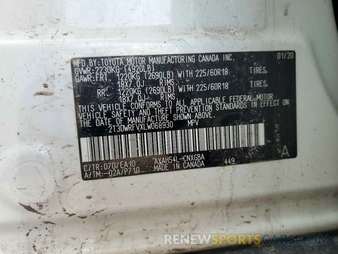 14 Photograph of a damaged car 2T3DWRFVXLW068930 TOYOTA RAV4 2020