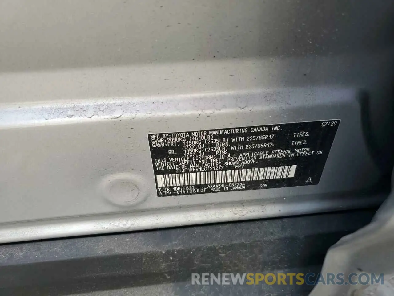 13 Photograph of a damaged car 2T3F1RFV1LC121247 TOYOTA RAV4 2020