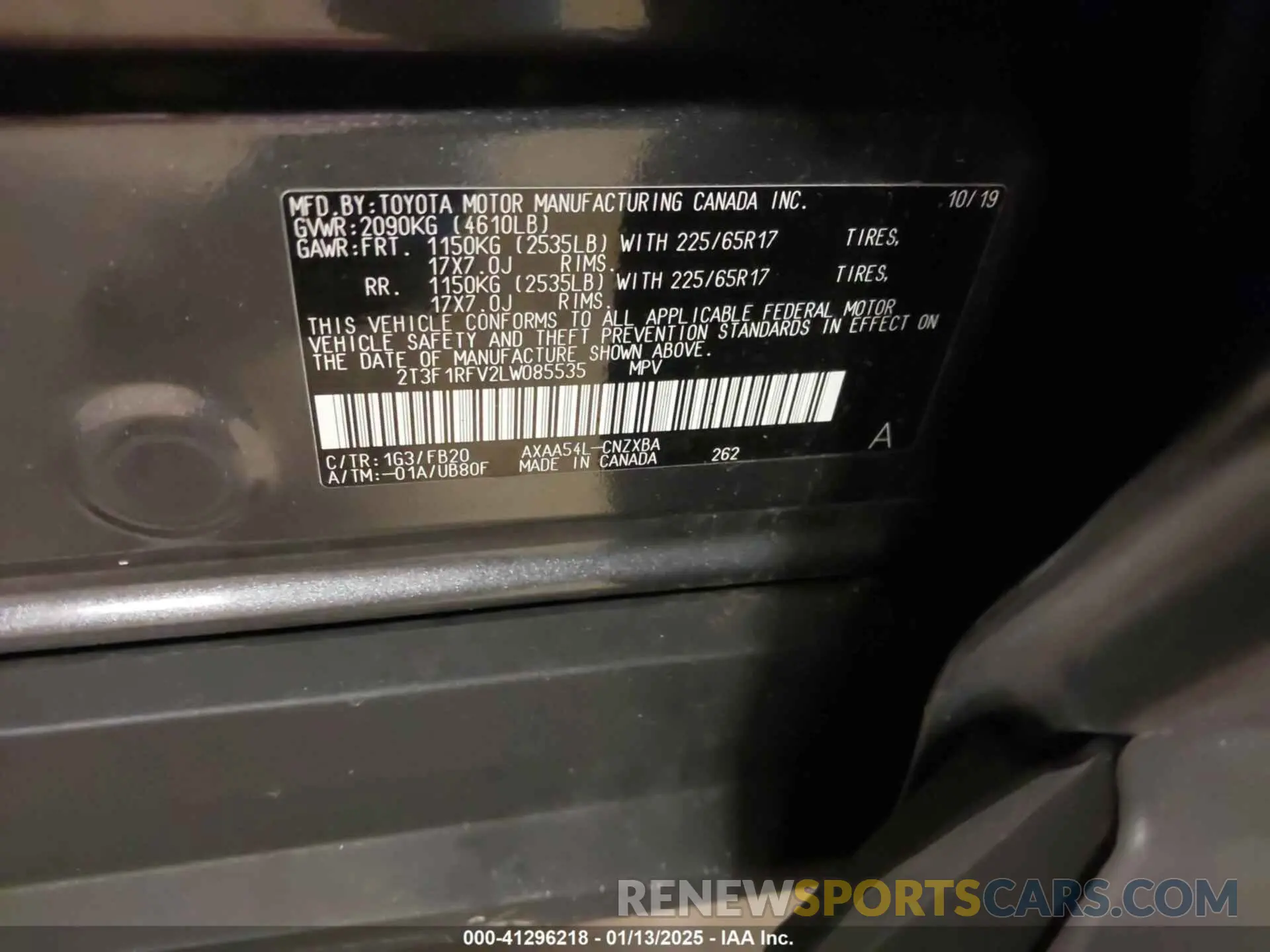 9 Photograph of a damaged car 2T3F1RFV2LW085535 TOYOTA RAV4 2020