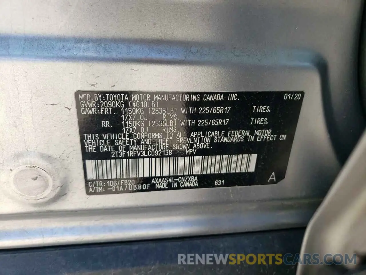 13 Photograph of a damaged car 2T3F1RFV3LC092138 TOYOTA RAV4 2020