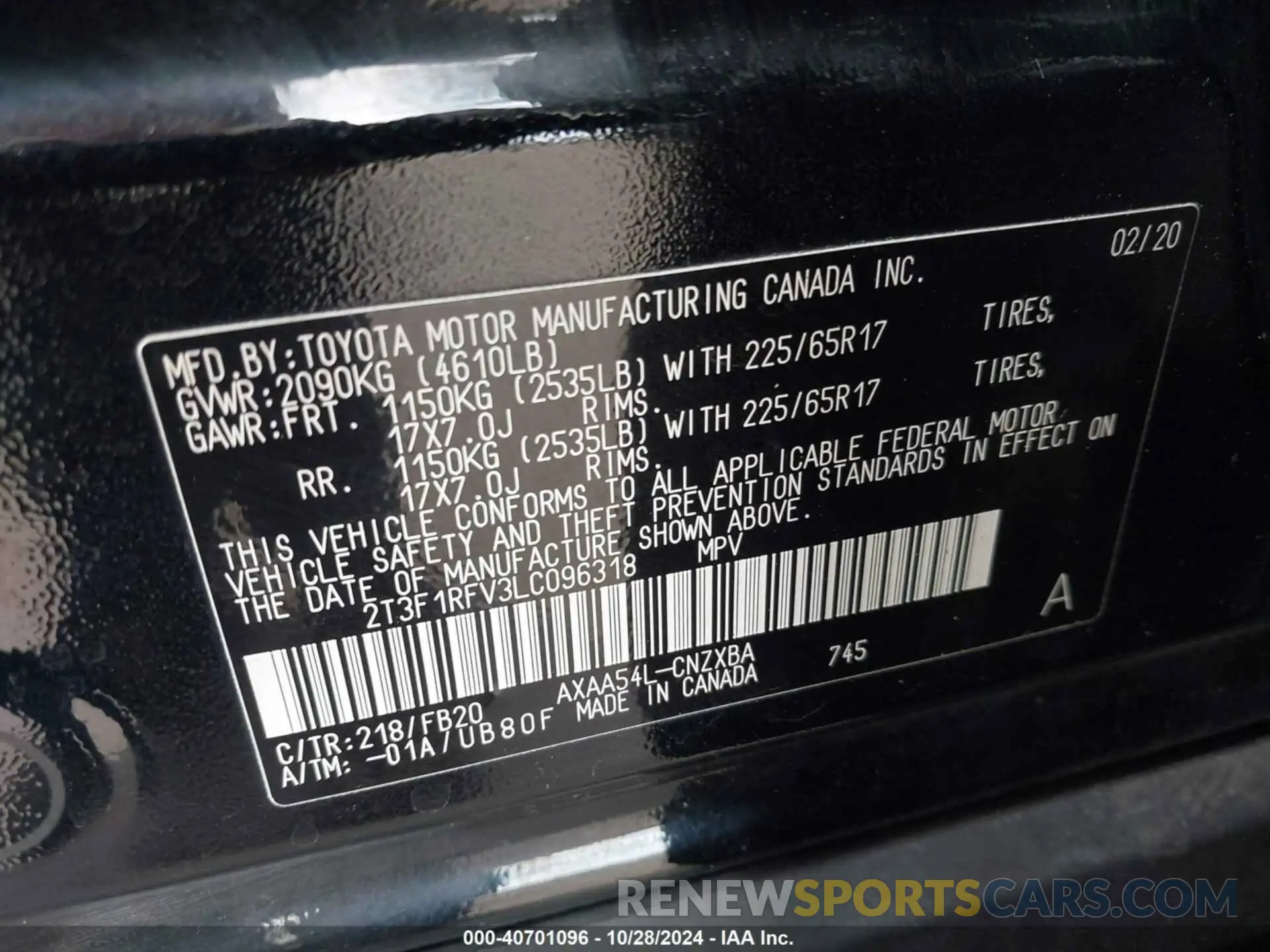 9 Photograph of a damaged car 2T3F1RFV3LC096318 TOYOTA RAV4 2020