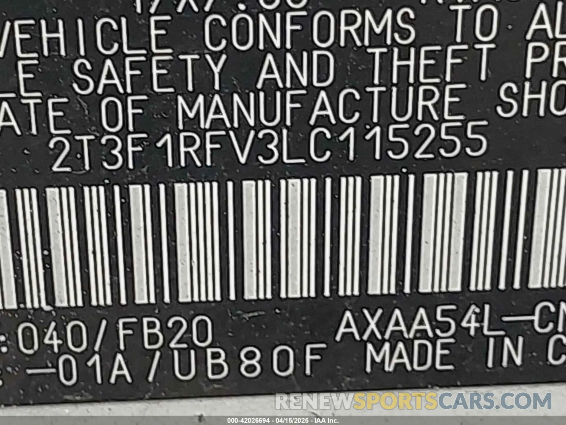9 Photograph of a damaged car 2T3F1RFV3LC115255 TOYOTA RAV4 2020