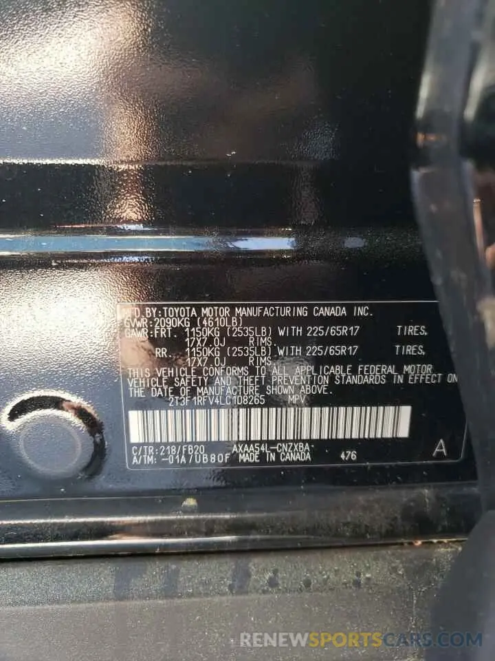 13 Photograph of a damaged car 2T3F1RFV4LC108265 TOYOTA RAV4 2020
