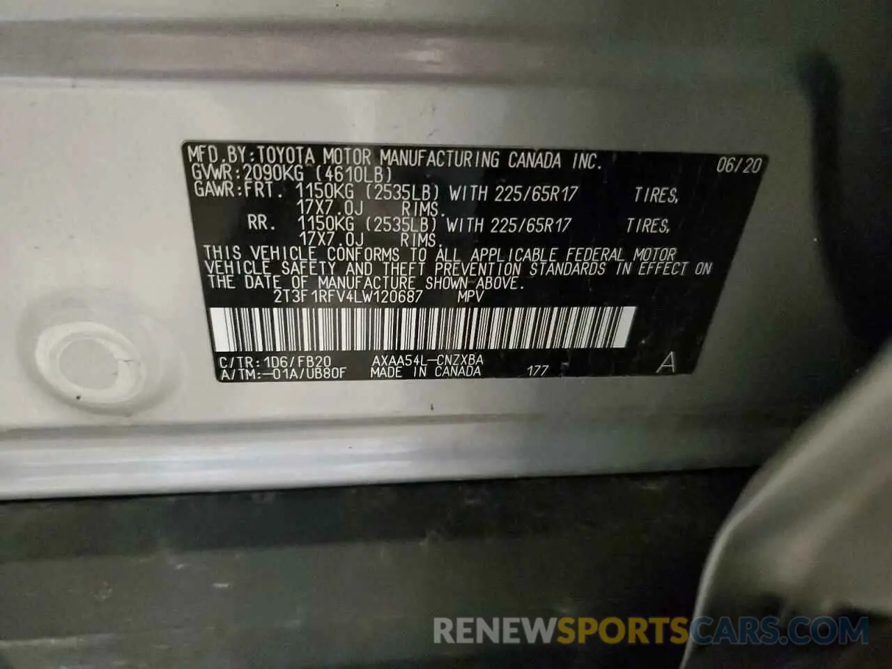 13 Photograph of a damaged car 2T3F1RFV4LW120687 TOYOTA RAV4 2020