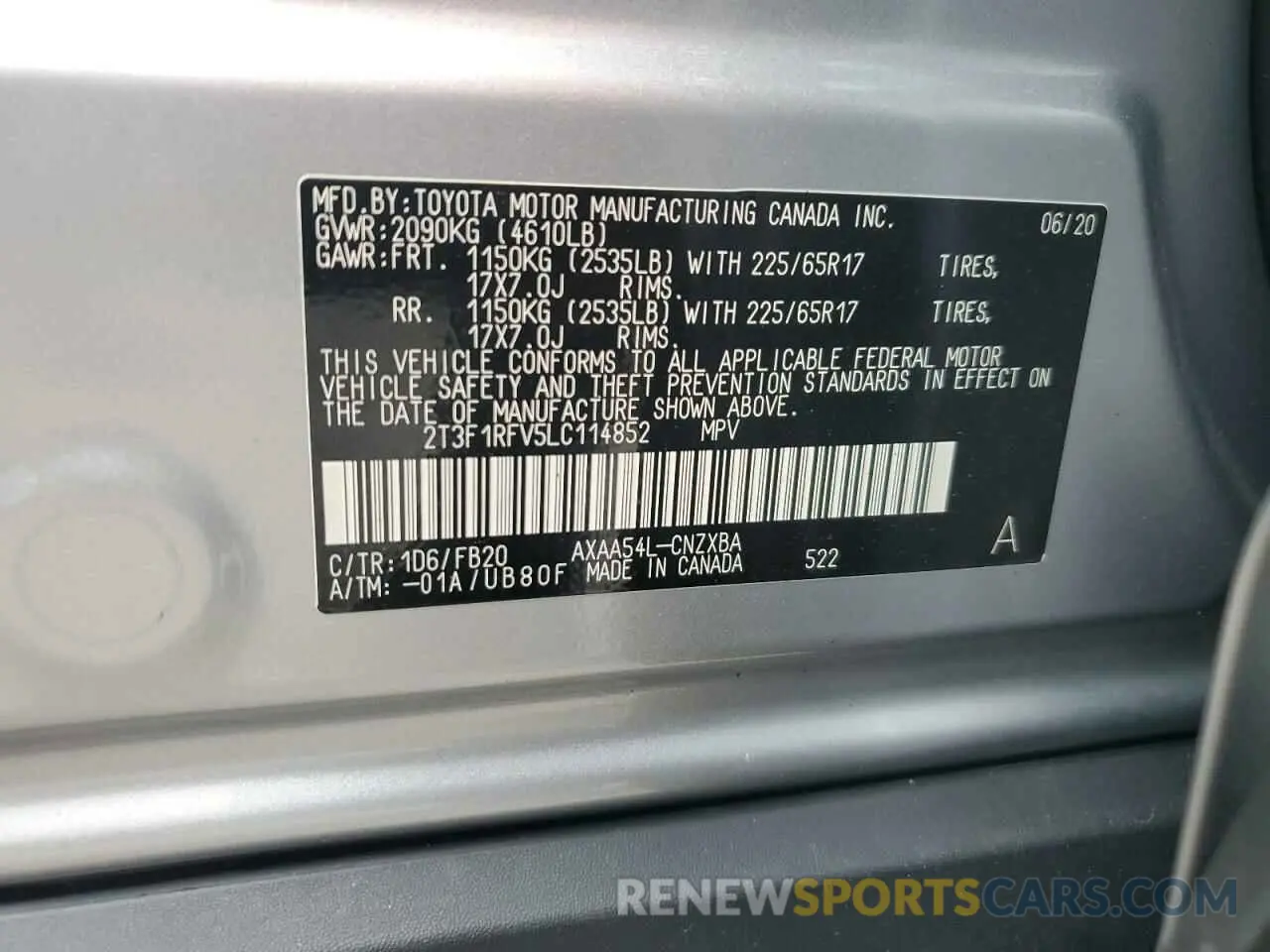 12 Photograph of a damaged car 2T3F1RFV5LC114852 TOYOTA RAV4 2020