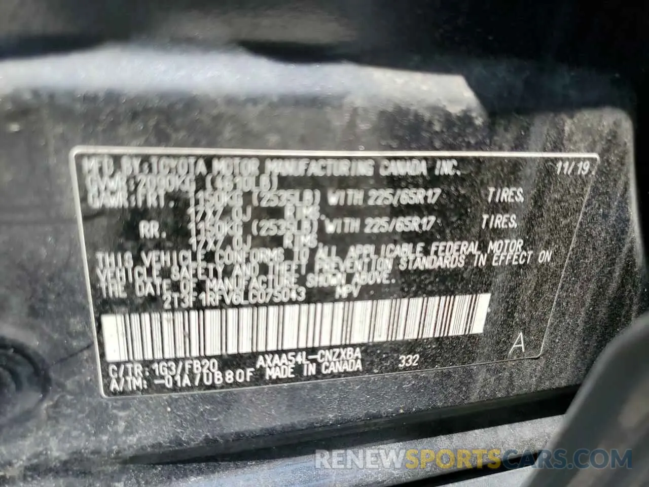 13 Photograph of a damaged car 2T3F1RFV6LC075043 TOYOTA RAV4 2020