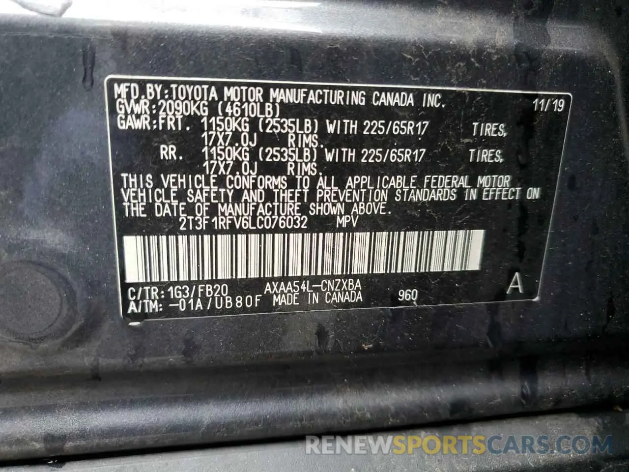 13 Photograph of a damaged car 2T3F1RFV6LC076032 TOYOTA RAV4 2020