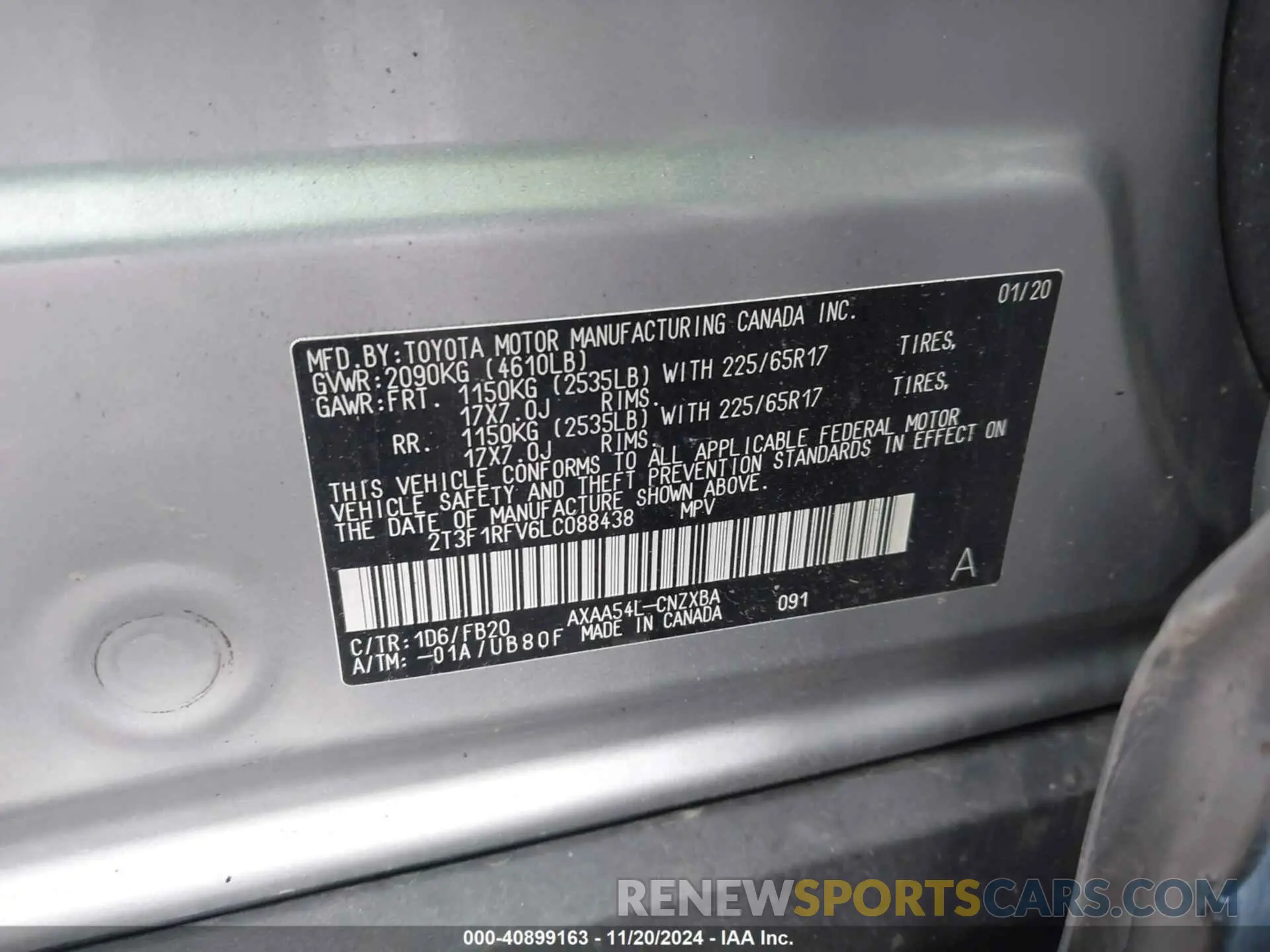 9 Photograph of a damaged car 2T3F1RFV6LC088438 TOYOTA RAV4 2020