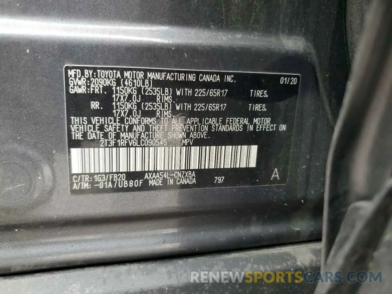 14 Photograph of a damaged car 2T3F1RFV6LC090545 TOYOTA RAV4 2020