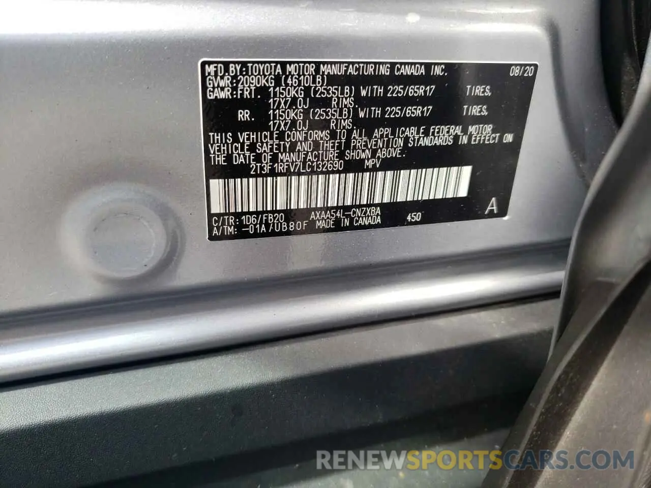 10 Photograph of a damaged car 2T3F1RFV7LC132690 TOYOTA RAV4 2020
