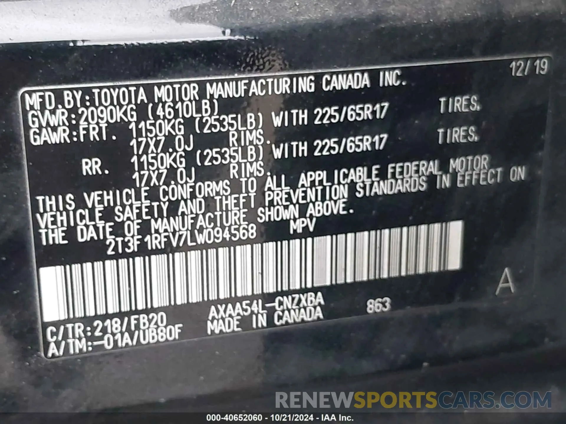 9 Photograph of a damaged car 2T3F1RFV7LW094568 TOYOTA RAV4 2020