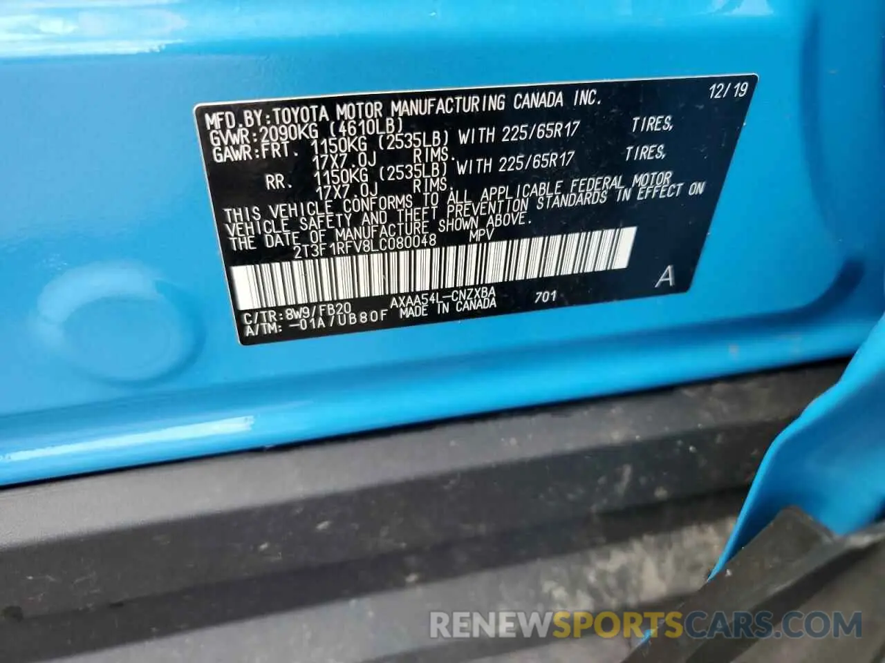 14 Photograph of a damaged car 2T3F1RFV8LC080048 TOYOTA RAV4 2020