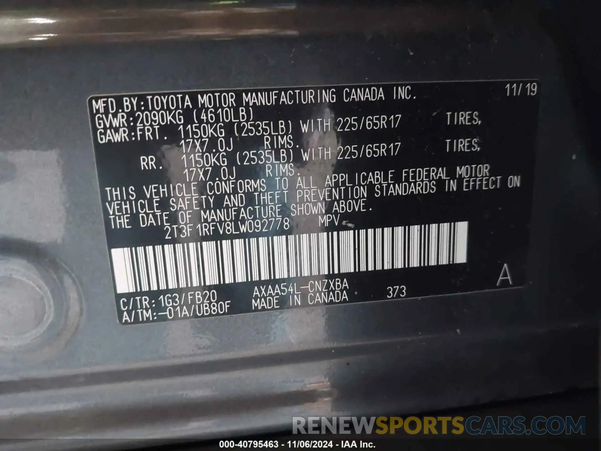 9 Photograph of a damaged car 2T3F1RFV8LW092778 TOYOTA RAV4 2020