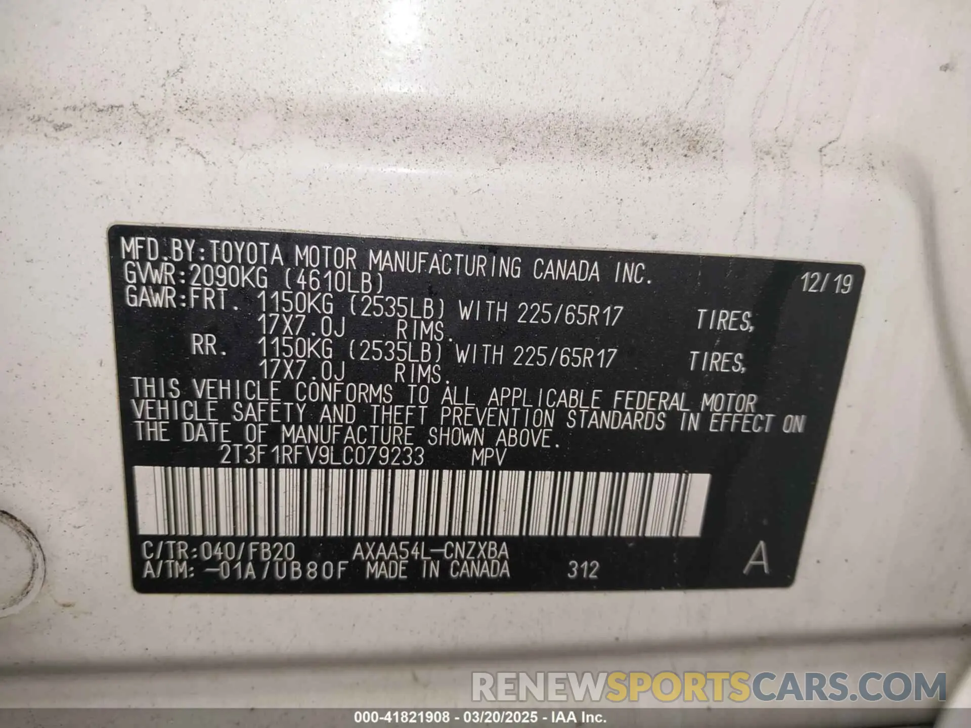 9 Photograph of a damaged car 2T3F1RFV9LC079233 TOYOTA RAV4 2020