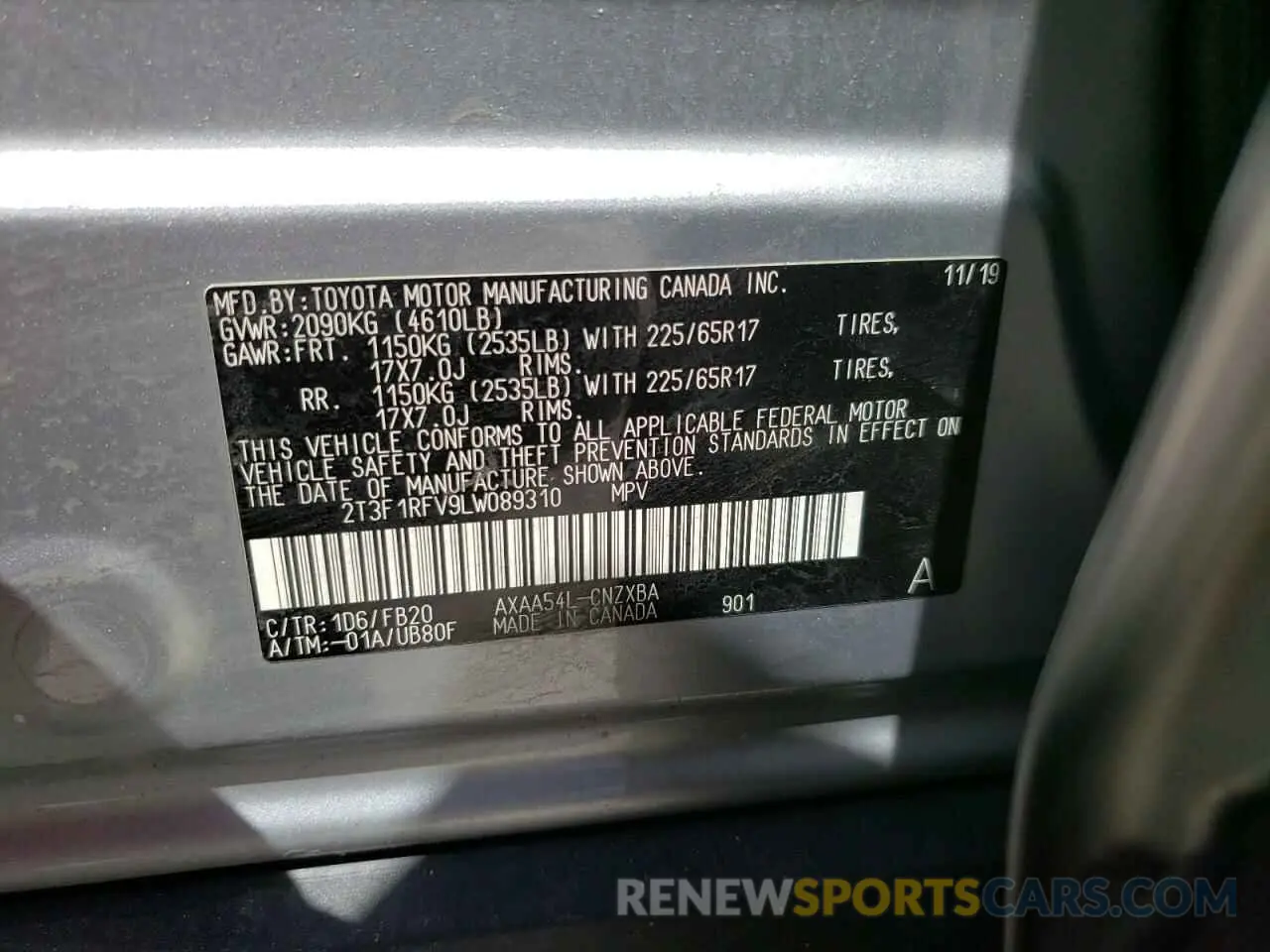 14 Photograph of a damaged car 2T3F1RFV9LW089310 TOYOTA RAV4 2020