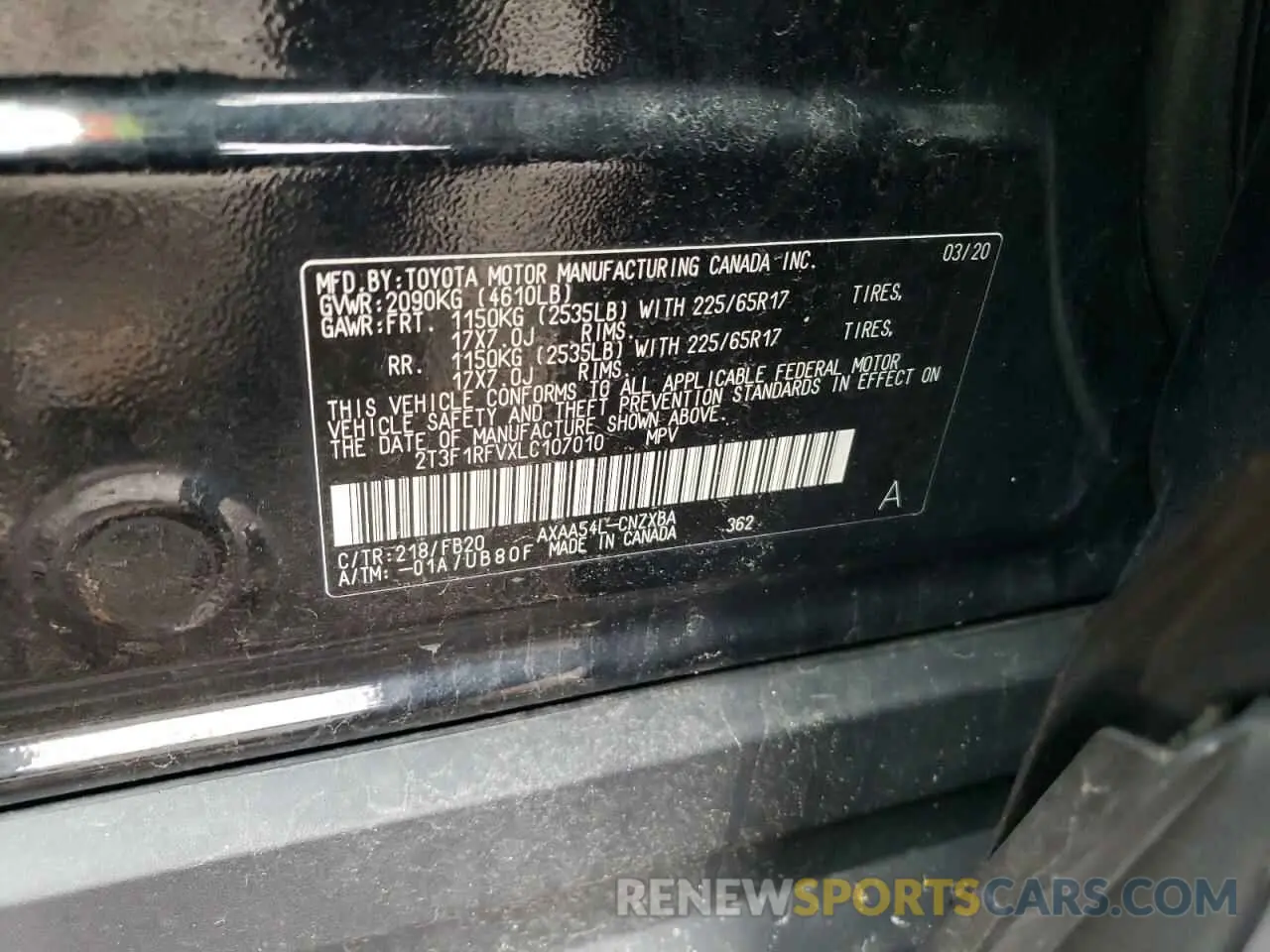 15 Photograph of a damaged car 2T3F1RFVXLC107010 TOYOTA RAV4 2020