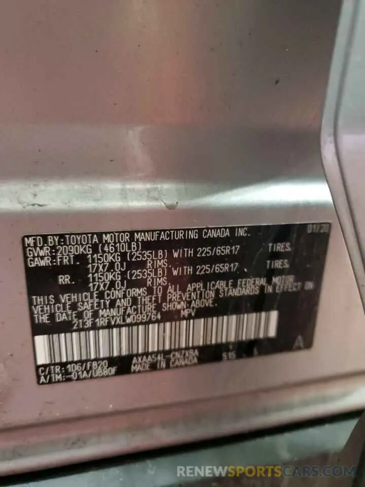 14 Photograph of a damaged car 2T3F1RFVXLW099764 TOYOTA RAV4 2020